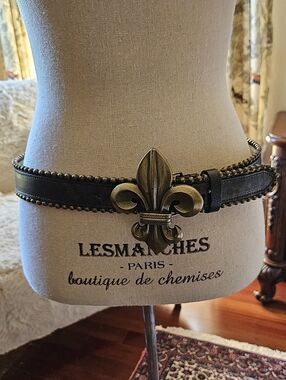 Leather Belt wirh Brass Fleur De Lis Buckle